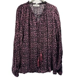 Rustic Rack Sz 1X Top‎ Pink Black Leopard Bohemian Tasseled Long Sleeve Pullover
